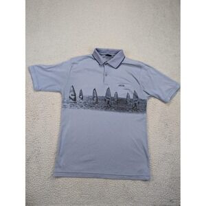 Don Angelo Aruba Polo Shirt Mens Large Blue Windsurfing Graphic Beach Scene